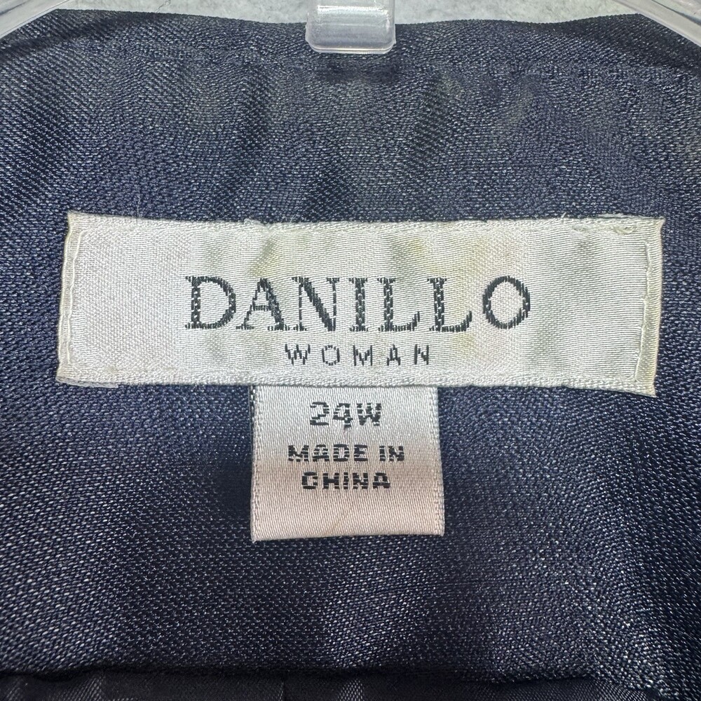 Danilo Women's 24W Blazer Jacket Silk Navy Blue Rhinestones Flower Formal $220 - Picture 2 of 6